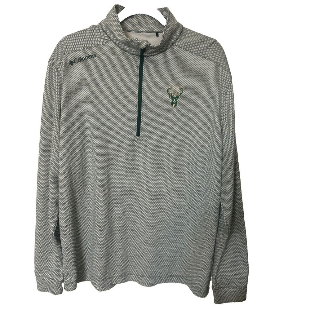 Columbia Golf Milwaukee Bucks 1/4 Zip Pullover Men L Gray Gr Omni Wick Long Slv